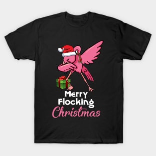 Funny Flamingo Dabbing Merry Flocking Christmas Gift T-Shirt